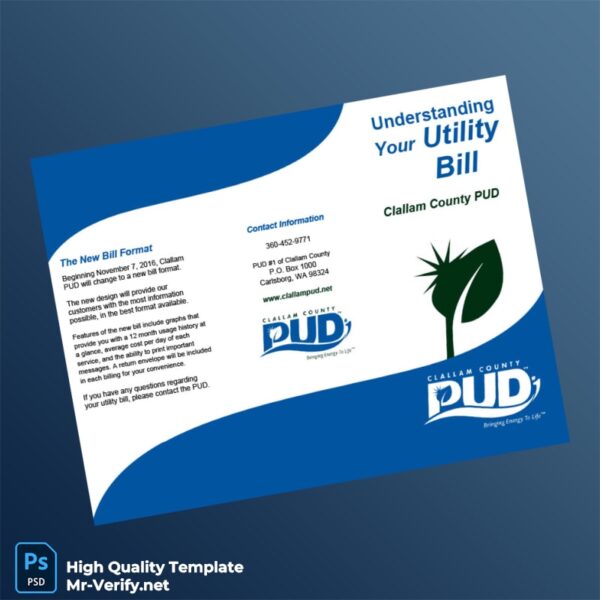 USA Clallam County PUD Editable Utility Bill Template in Word and PDF formats 2 page