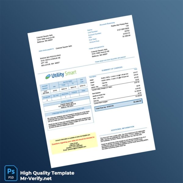 USA Colonial Square Apts Editable Bill Template in Word and PDF formats