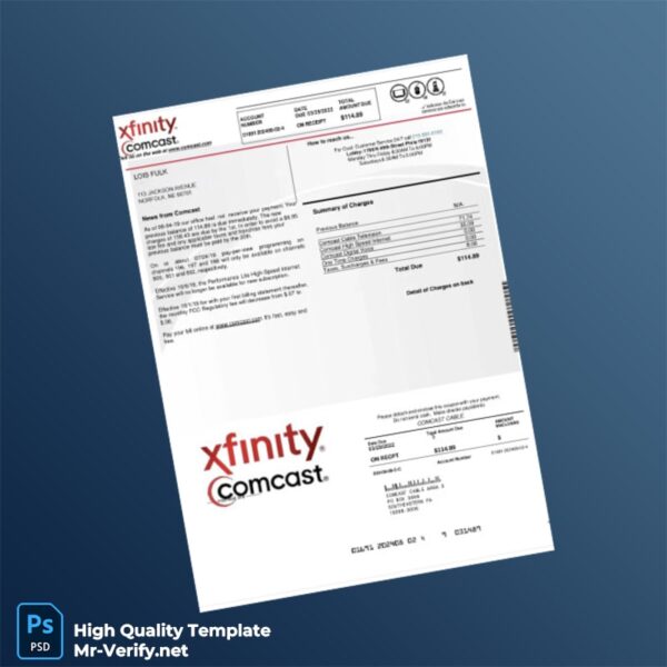 USA Comcast Editable Utility Bill Template in Word and PDF formats
