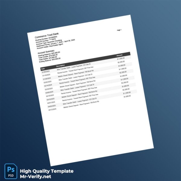 USA Commerce Trust Bank Bank Statement Template in Word and PDF formats 2 page