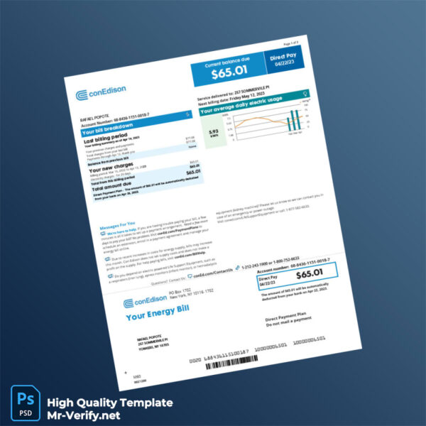 USA ConEdison Editable Energy Bill Template in Word and PDF formats 3 page