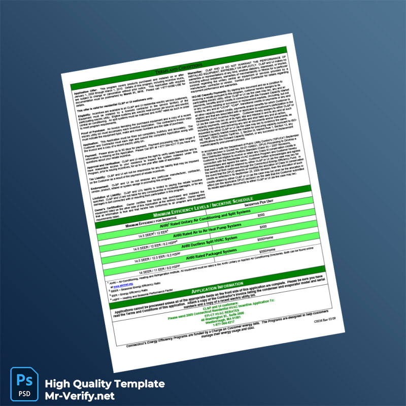 USA Connecticut Light Power Editable HVAC Incentive Application Template in Word and PDF formats 2 page USA Connecticut Light Power Editable HVAC Incentive Application Template in Word and PDF formats 2 page
