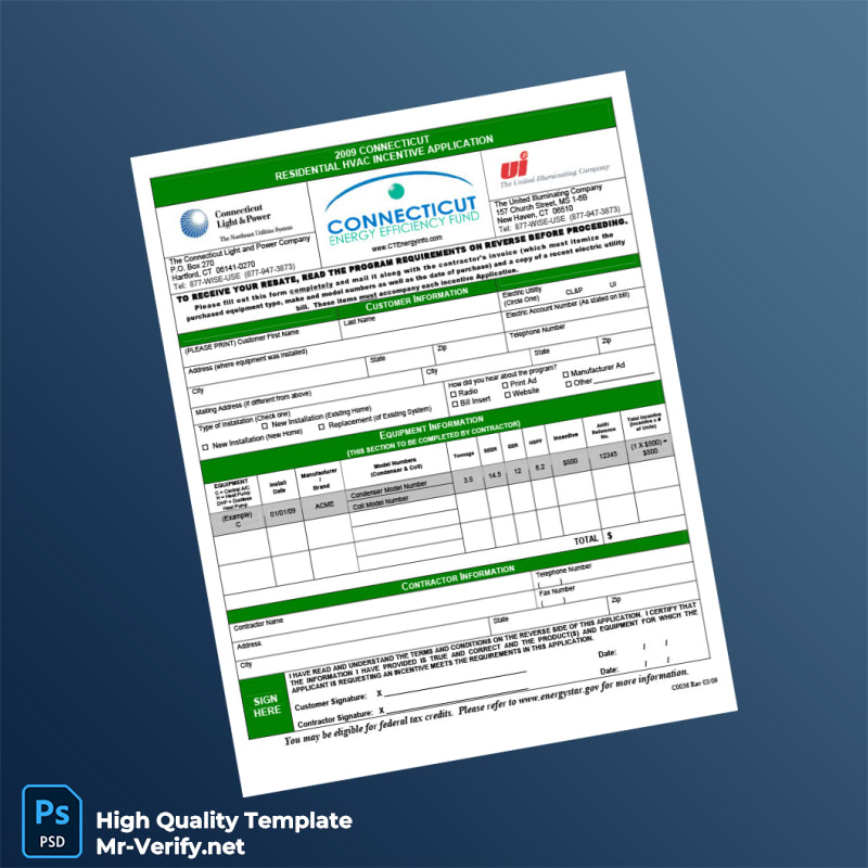 USA Connecticut Light Power Editable HVAC Incentive Application Template in Word and PDF formats 2 page USA Connecticut Light Power Editable HVAC Incentive Application Template in Word and PDF formats 2 page