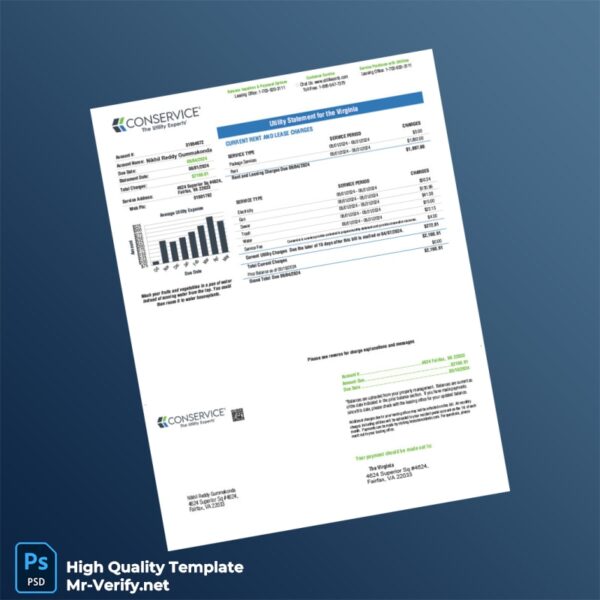 USA Conservice Editable Utility Bill Template in Word and PDF formats 2 page