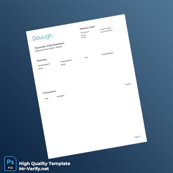 USA Dough Bank Account Statement Template in Word and PDF formats 2 page