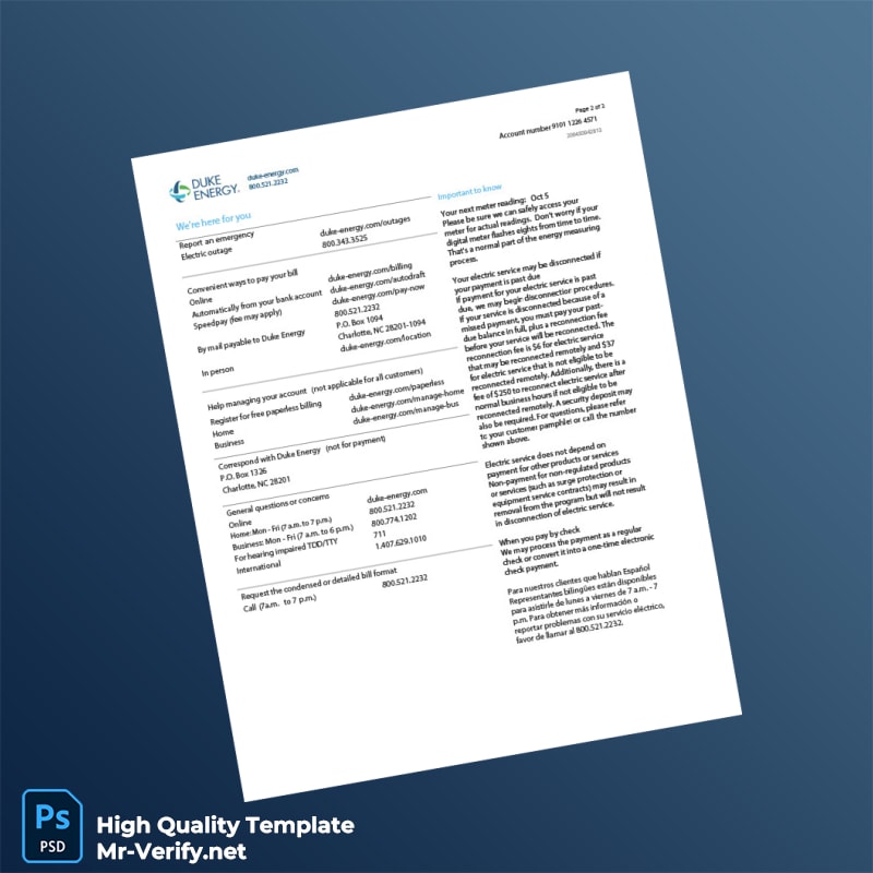 USA Duke Energy Editable Electric Bill Template in Word and PDF formats 3 page USA Duke Energy Editable Electric Bill Template in Word and PDF formats 3 page