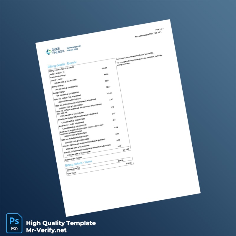 USA Duke Energy Editable Electric Bill Template in Word and PDF formats 3 page USA Duke Energy Editable Electric Bill Template in Word and PDF formats 3 page