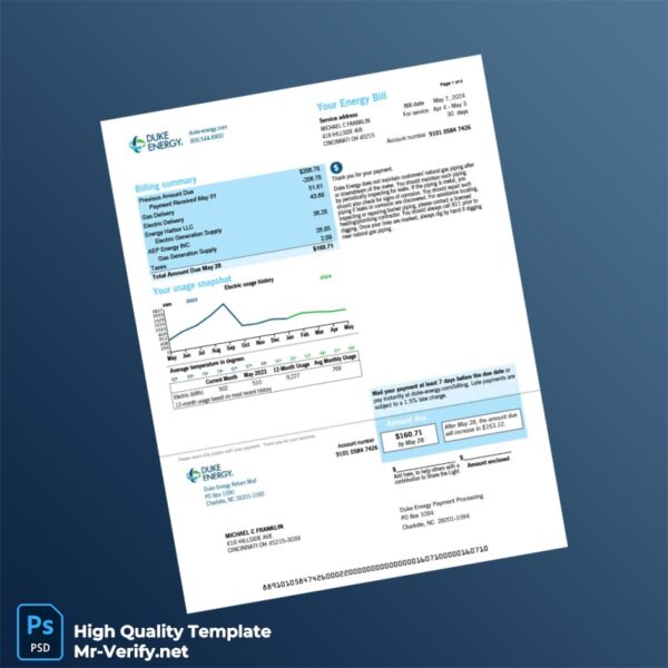 USA Duke Energy Editable Natural Gas Bill Template in Word and PDF formats 4 page