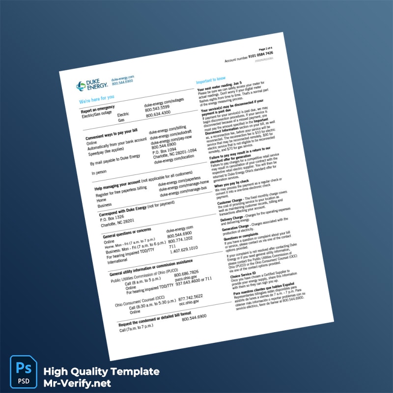 USA Duke Energy Editable Natural Gas Bill Template in Word and PDF formats 4 page USA Duke Energy Editable Natural Gas Bill Template in Word and PDF formats 4 page
