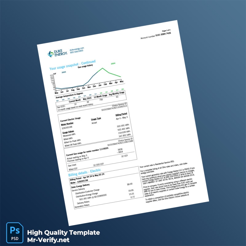 USA Duke Energy Editable Natural Gas Bill Template in Word and PDF formats 4 page USA Duke Energy Editable Natural Gas Bill Template in Word and PDF formats 4 page