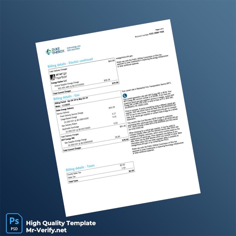USA Duke Energy Editable Natural Gas Bill Template in Word and PDF formats 4 page USA Duke Energy Editable Natural Gas Bill Template in Word and PDF formats 4 page