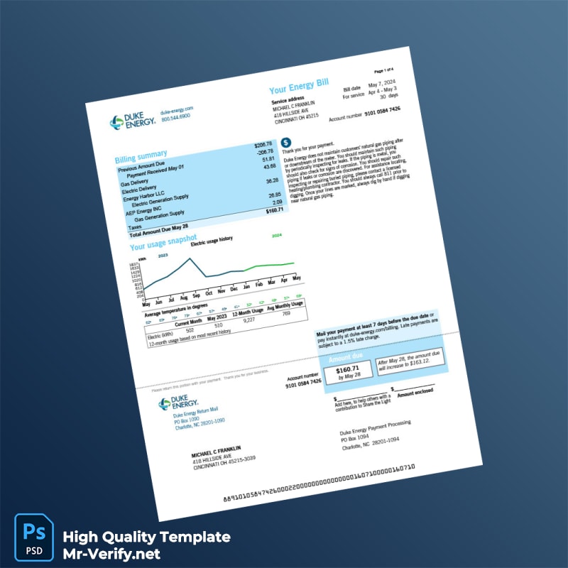 USA Duke Energy Editable Natural Gas Bill Template in Word and PDF formats 4 page USA Duke Energy Editable Natural Gas Bill Template in Word and PDF formats 4 page