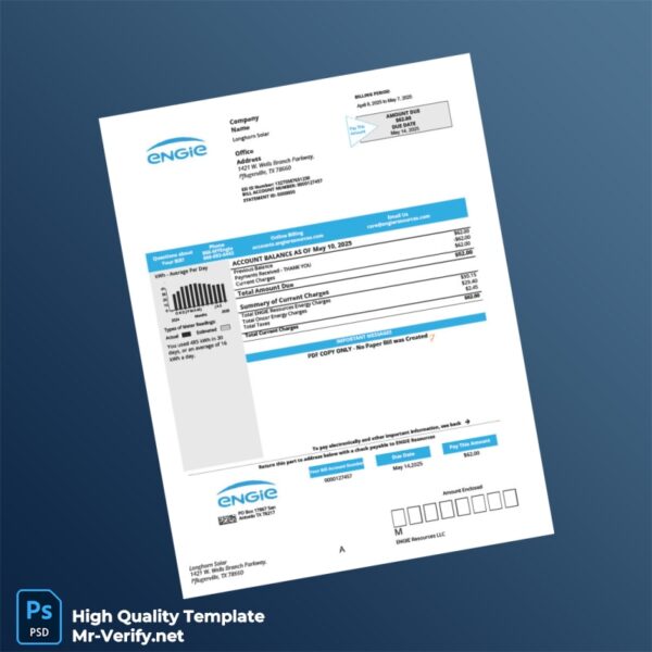 USA ENGIE Resources Editable Utility Bill Template in Word and PDF formats 2 page