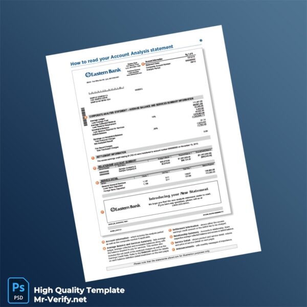USA Eastern Bank Statement Template in Word and PDF formats 2 page USA Eastern Bank Statement Template in Word and PDF formats 2 page