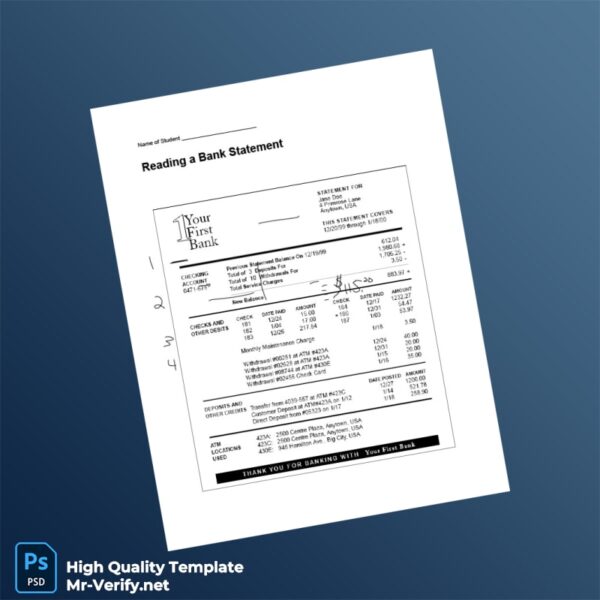 USA Editable Bank Statement Template in Word and PDF formats 7 page