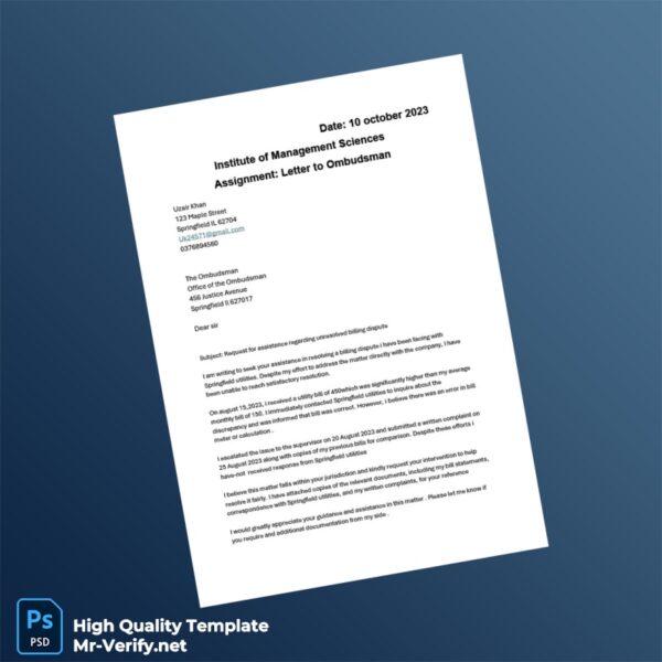 USA Editable Letter to Ombudsman Template in Word and PDF formats 2 page
