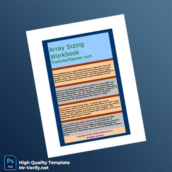 USA Energy Management Service Editable Array Sizing Workbook Template in Word and PDF formats 4 page