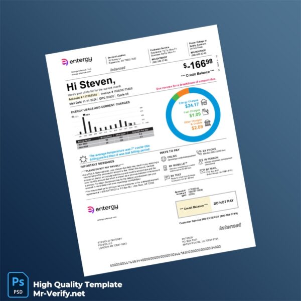 USA Entergy Editable Electricity Bill Template in Word and PDF formats 2 page