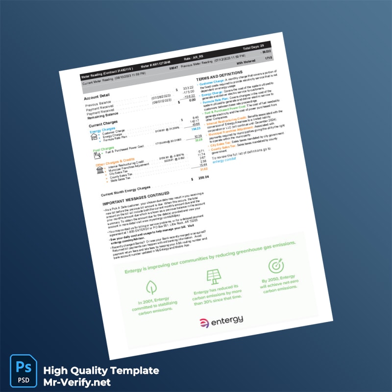 USA Entergy Editable Utility Bill Template in Word and PDF formats 4 page USA Entergy Editable Utility Bill Template in Word and PDF formats 4 page