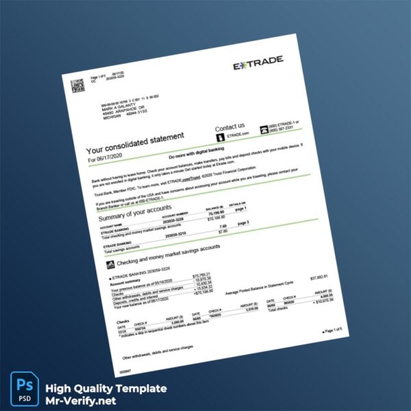 USA Etrade Bank Statement Template in Word and PDF formats 5 page USA Etrade Bank Statement Template in Word and PDF formats 5 page