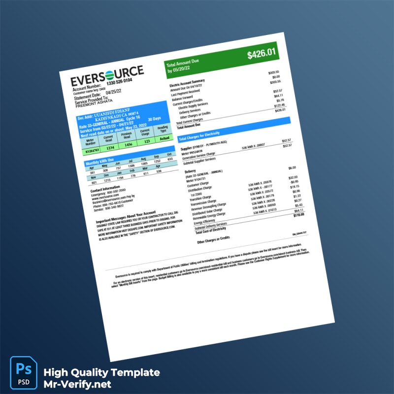 USA Eversource Editable Electricity Bill Template in Word and PDF formats 3 page USA Eversource Editable Electricity Bill Template in Word and PDF formats 3 page