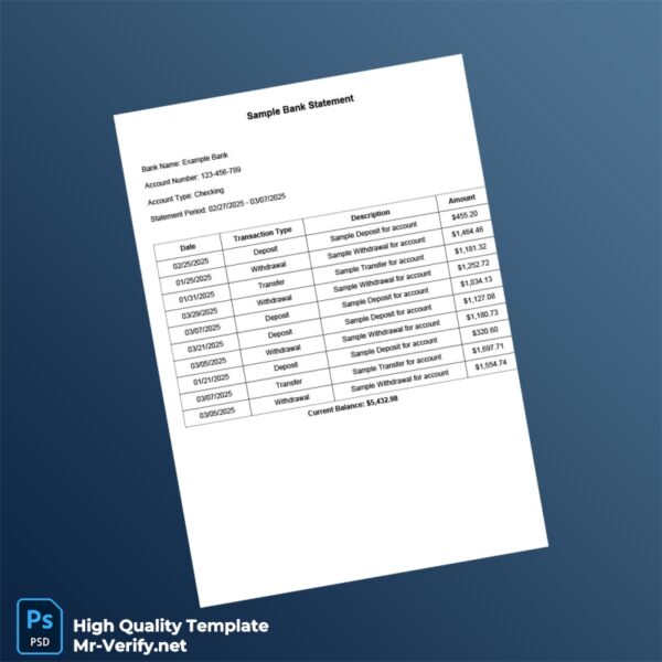 USA Example Bank Bank Statement Template in Word and PDF formats