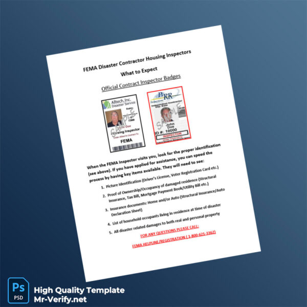 USA FEMA Editable Disaster Contractor Housing Inspectors Guide Template in Word and PDF formats