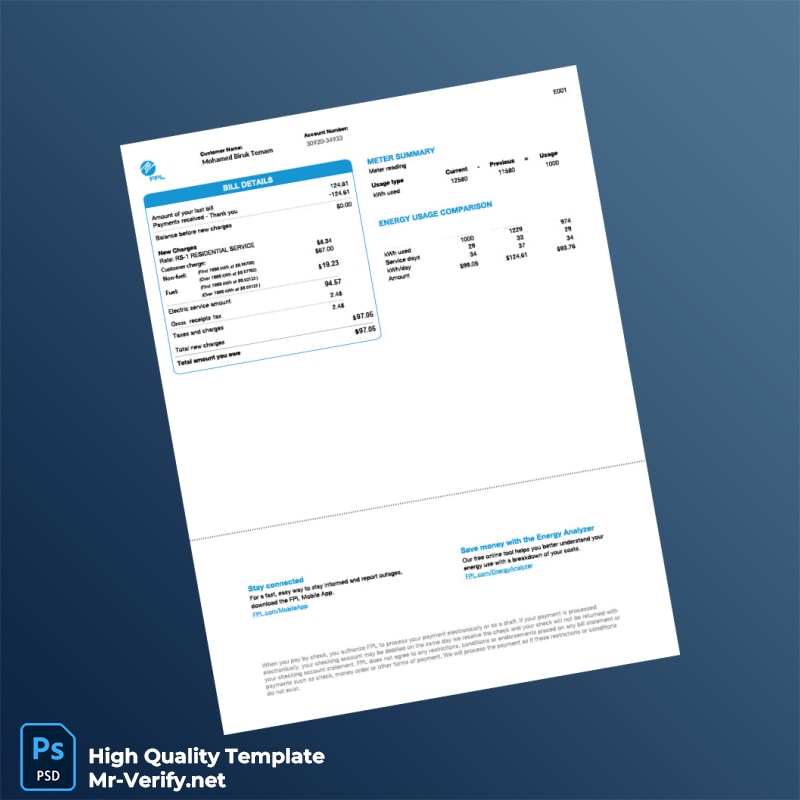 USA FPL Editable Utility Bill Template in Word and PDF formats 2 page USA FPL Editable Utility Bill Template in Word and PDF formats 2 page