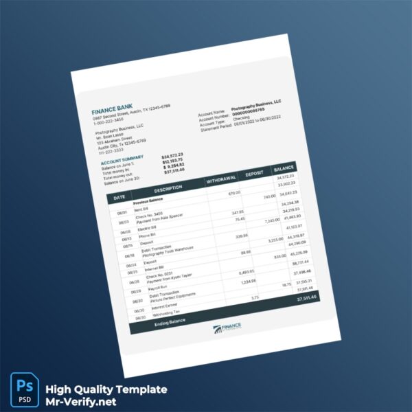 USA Finance Bank Account Statement Template in Word and PDF formats