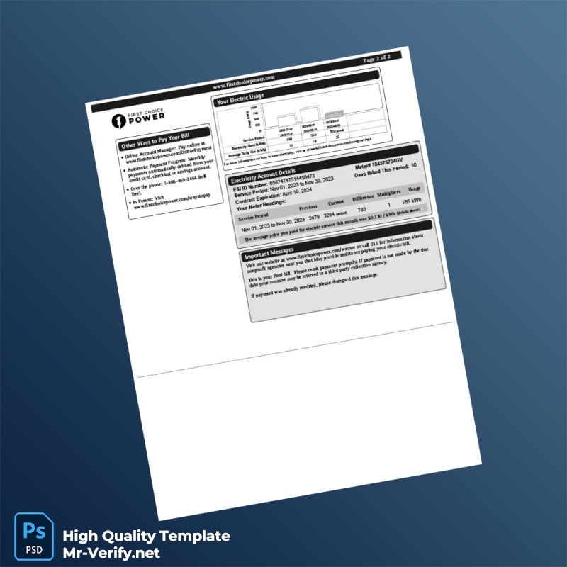 USA First Choice Power Editable Electricity Bill Template in Word and PDF formats 2 page USA First Choice Power Editable Electricity Bill Template in Word and PDF formats 2 page