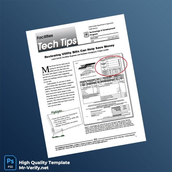 USA Forest Service Editable Utility Bill Tech Tip Template in Word and PDF formats 4 page