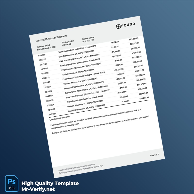 USA Found Bank Statement Template in Word and PDF formats 3 page USA Found Bank Statement Template in Word and PDF formats 3 page