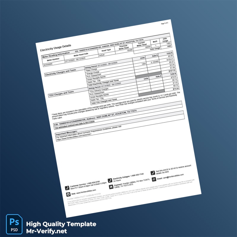 USA Frontier Utilities Editable Utility Bill Template in Word and PDF formats 2 page USA Frontier Utilities Editable Utility Bill Template in Word and PDF formats 2 page
