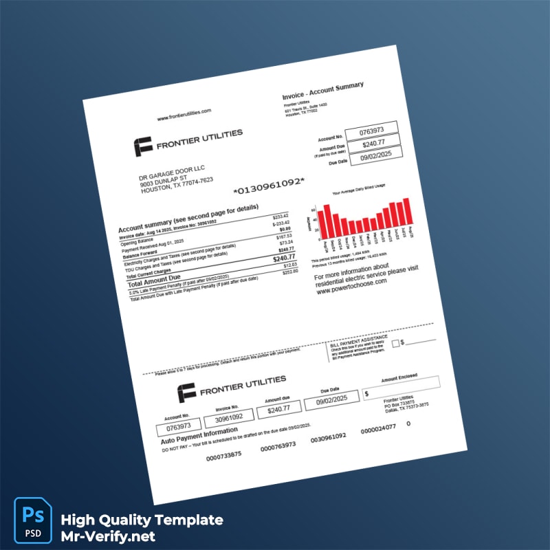 USA Frontier Utilities Editable Utility Bill Template in Word and PDF formats 2 page USA Frontier Utilities Editable Utility Bill Template in Word and PDF formats 2 page
