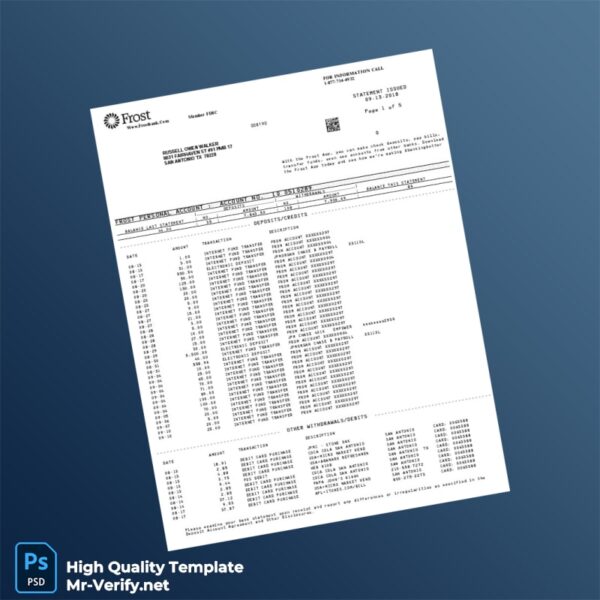 USA Frost Bank Statement Template in Word and PDF formats 6 page USA Frost Bank Statement Template in Word and PDF formats 6 page