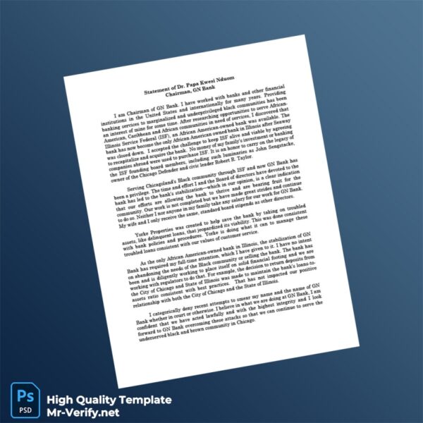 USA GN Bank Statement Template in Word and PDF formats
