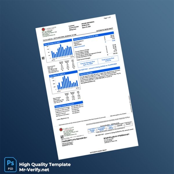 USA Garland Editable Electricity Bill Template in Word and PDF formats 2 page