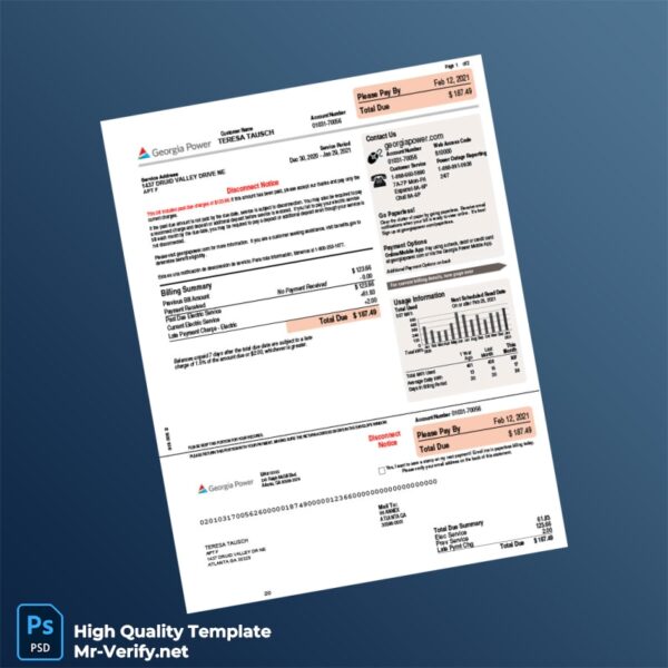 USA Georgia Power Editable Disconnect Notice Template in Word and PDF formats 2 page