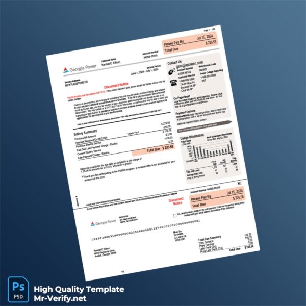 USA Georgia Power Editable Electric Bill Template in Word and PDF formats