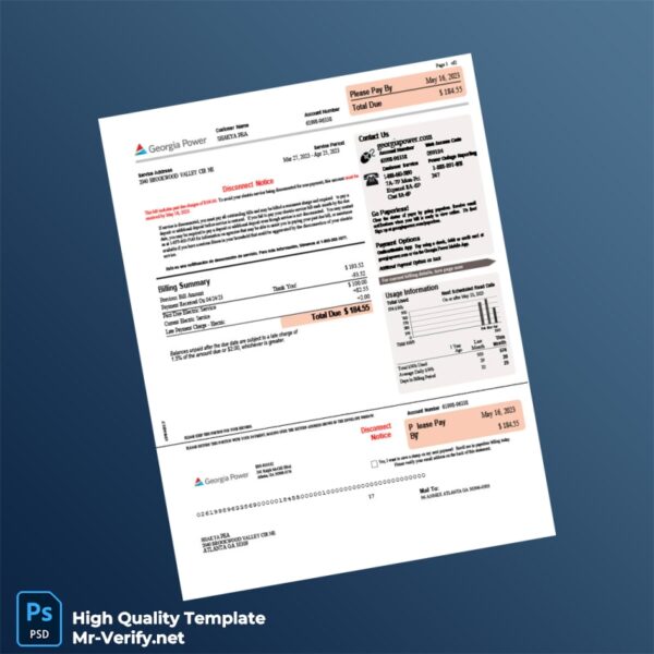 USA Georgia Power Editable Electricity Bill Template in Word and PDF formats 3 page
