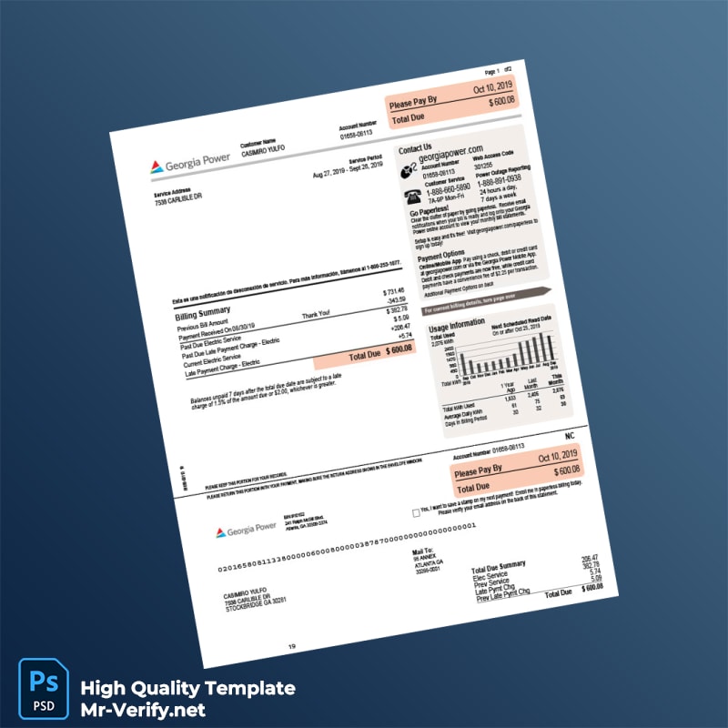 USA Georgia Power Editable Utility Bill Template in Word and PDF formats USA Georgia Power Editable Utility Bill Template in Word and PDF formats