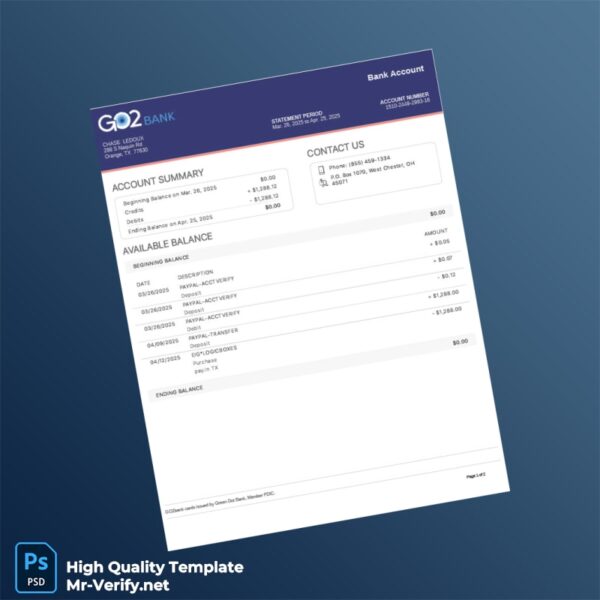 USA Green Dot Bank Statement Template in Word and PDF formats 2 page