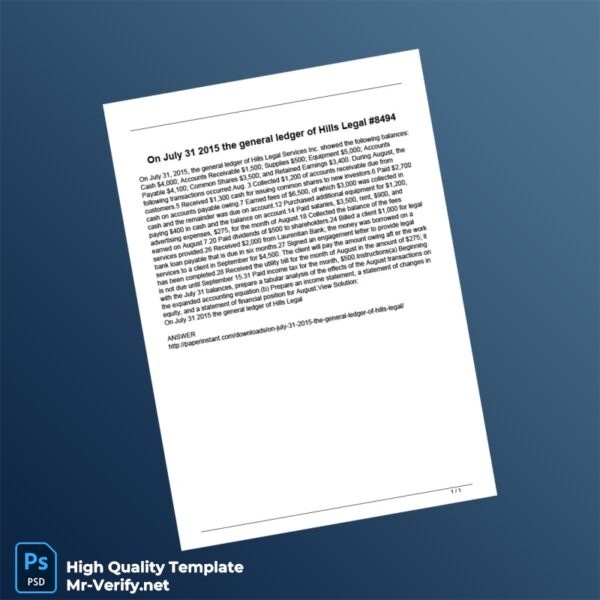 USA Hills Legal Services Inc Editable General Ledger Template in Word and PDF formats