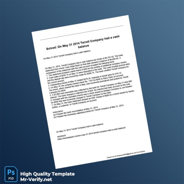 USA Home Town State Bank Cash Balance Template in Word and PDF formats