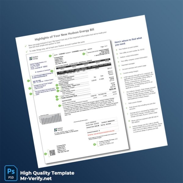 USA Hudson Energy Services LLC Editable Utility Bill Template in Word and PDF formats