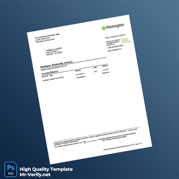 USA Huntington Bank Statement Template in Word and PDF formats 7 page