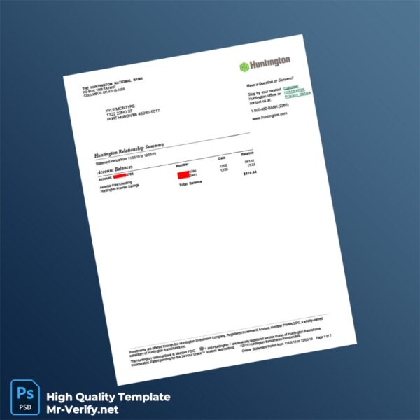 USA Huntington National Bank Statement Template in Word and PDF formats 7 page