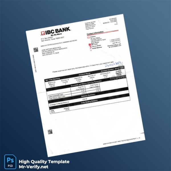 USA IBC Bank Statement Template in Word and PDF formats