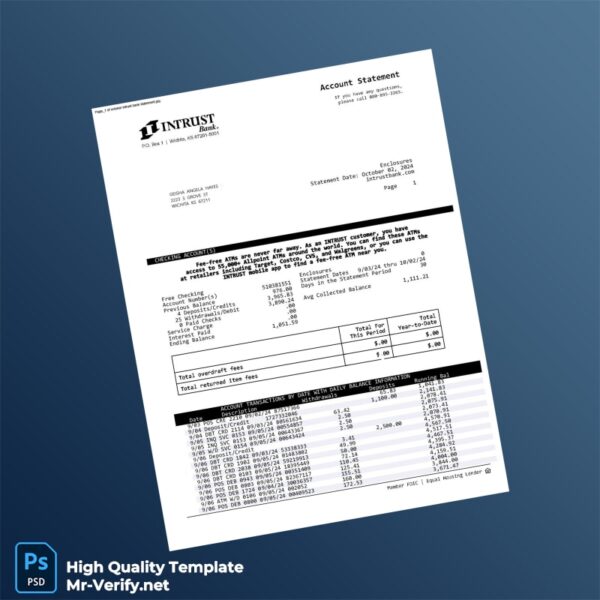 USA INTRUST Bank Statement Template in Word and PDF formats 4 page