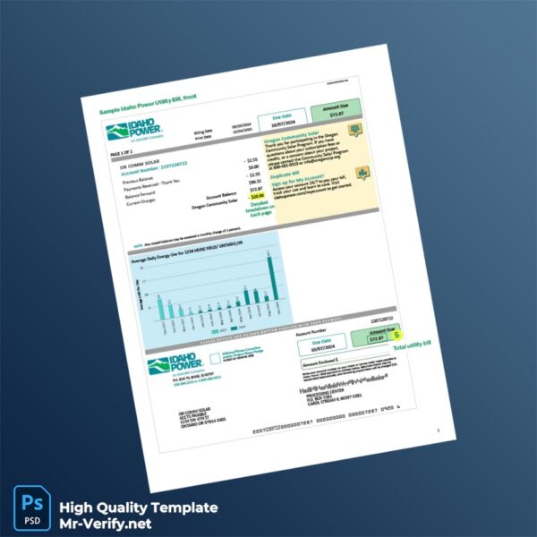 USA Idaho Power Editable Water and Sewer Bill Rate Schedule Template in Word and PDF formats 2 page